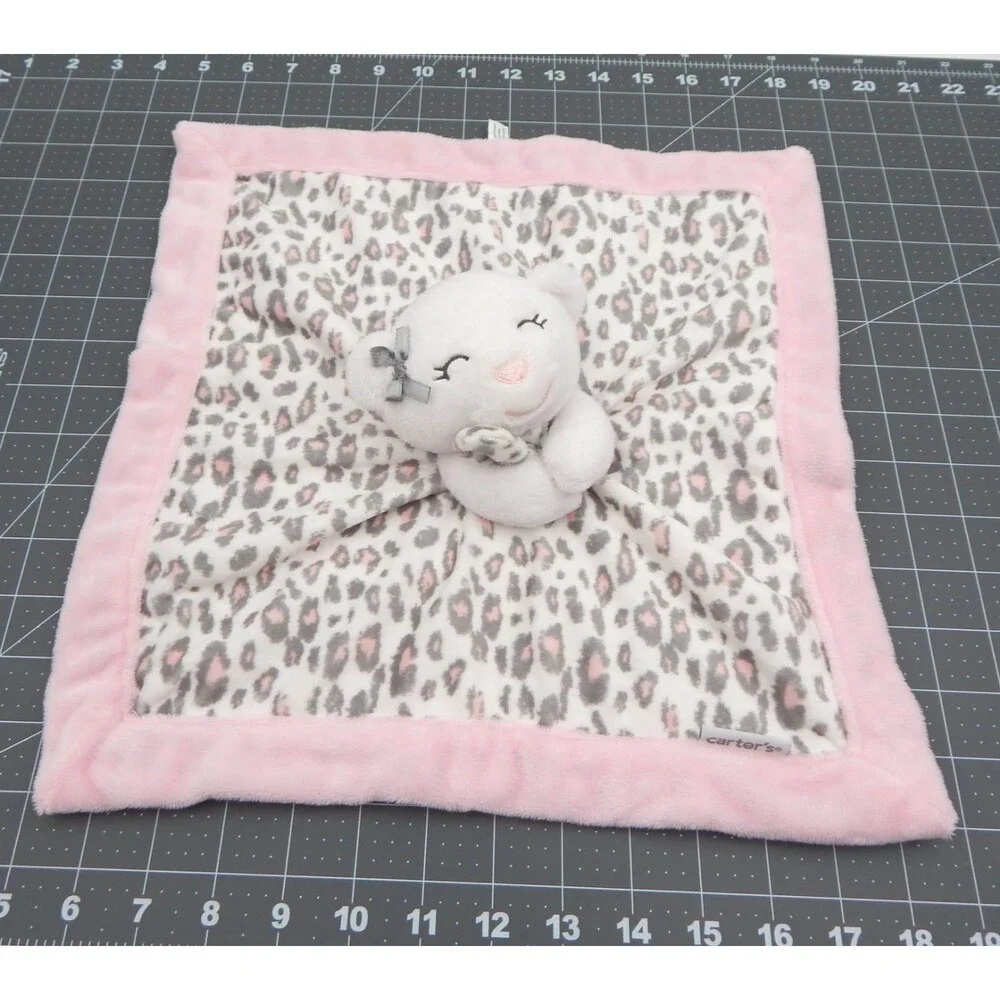 Carters White Bear Baby Lovey Security Animal Cheetah Print Pink Gray Plush Toy
